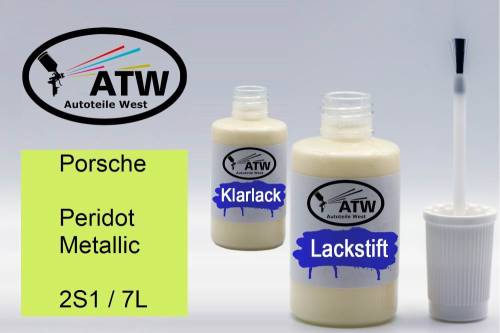 Porsche, Peridot Metallic, 2S1 / 7L: 20ml Lackstift + 20ml Klarlack - Set, von ATW Autoteile West.